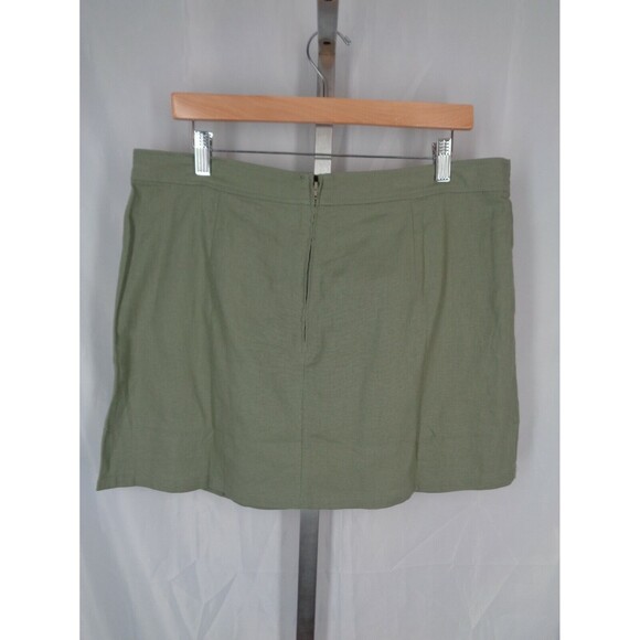 Modcloth Olive Green Linen Blend Faux Wrap Skirt Size 14 New - Picture 2 of 7
